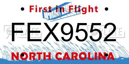 FEX9552 North Carolina License Plate