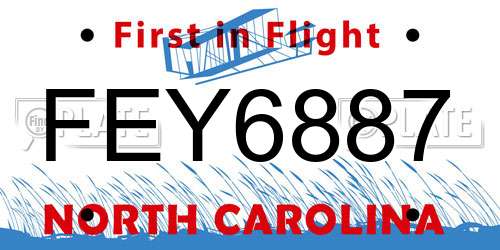 FEY6887 North Carolina License Plate