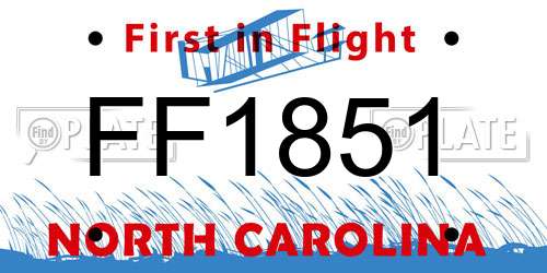 FF1851 North Carolina License Plate