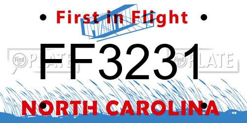 FF3231 North Carolina License Plate