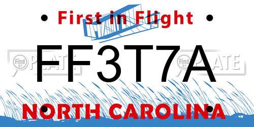 FF3T7A North Carolina License Plate