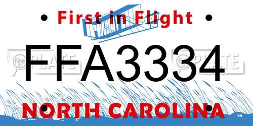 FFA3334 North Carolina License Plate