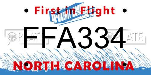 FFA334 North Carolina License Plate