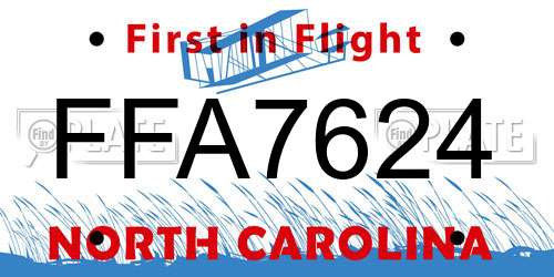 FFA7624 North Carolina License Plate