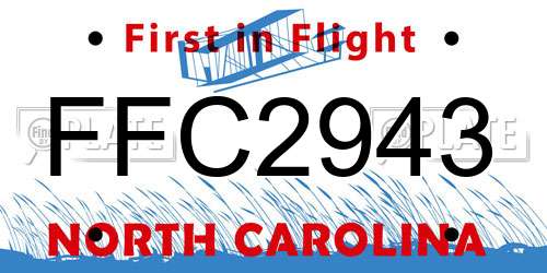 FFC2943 North Carolina License Plate