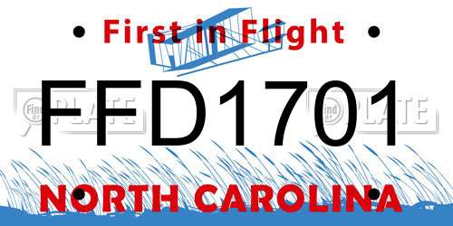 FFD1701 North Carolina License Plate