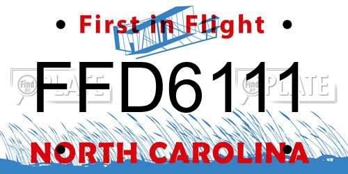 FFD6111 North Carolina License Plate