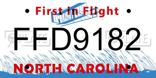 FFD9182 North Carolina License Plate