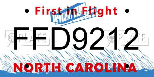 FFD9212 North Carolina License Plate