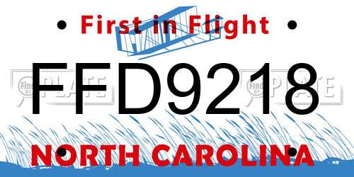 FFD9218 North Carolina License Plate