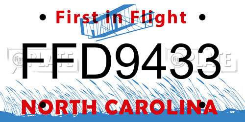 FFD9433 North Carolina License Plate