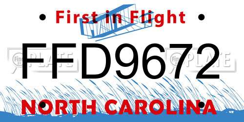 FFD9672 North Carolina License Plate