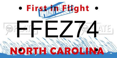 FFEZ74 North Carolina License Plate