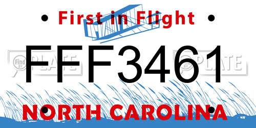FFF3461 North Carolina License Plate