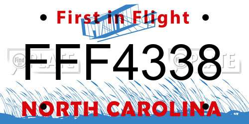 FFF4338 North Carolina License Plate
