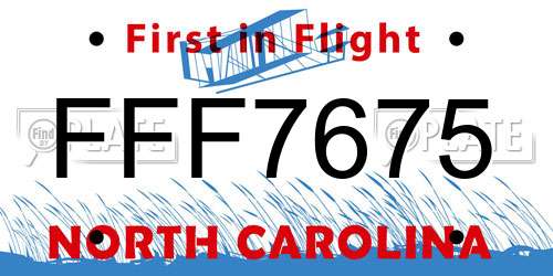 FFF7675 North Carolina License Plate