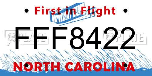 FFF8422 North Carolina License Plate