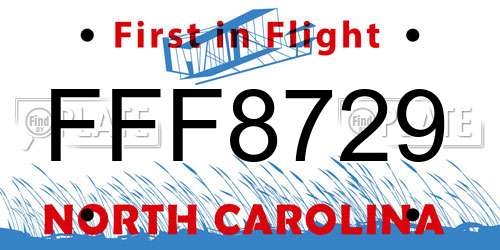 FFF8729 North Carolina License Plate