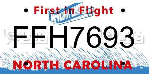 FFH7693 North Carolina License Plate