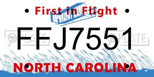 FFJ7551 North Carolina License Plate