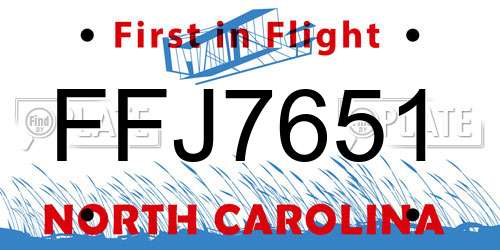 FFJ7651 North Carolina License Plate