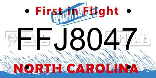 FFJ8047 North Carolina License Plate