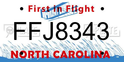 FFJ8343 North Carolina License Plate