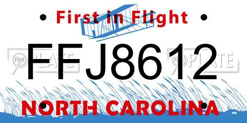 FFJ8612 North Carolina License Plate