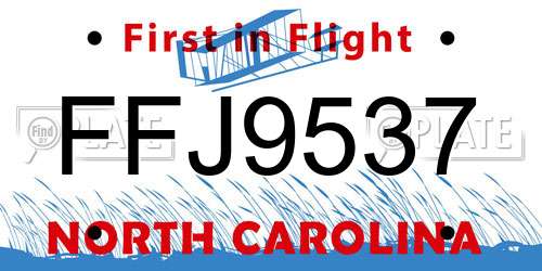 FFJ9537 North Carolina License Plate