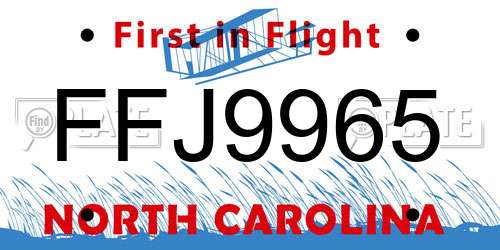 FFJ9965 North Carolina License Plate