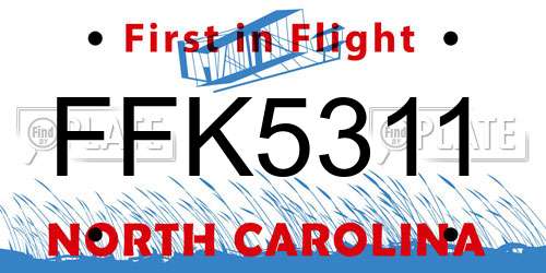 FFK5311 North Carolina License Plate
