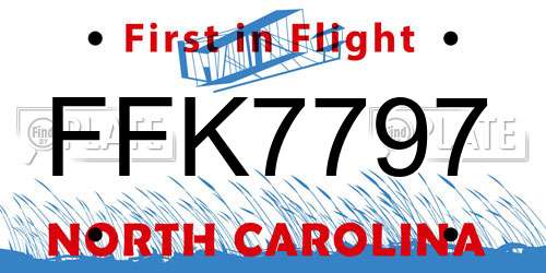 FFK7797 North Carolina License Plate