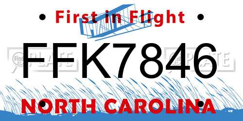 FFK7846 North Carolina License Plate
