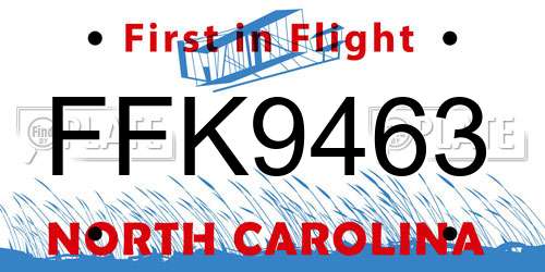 FFK9463 North Carolina License Plate