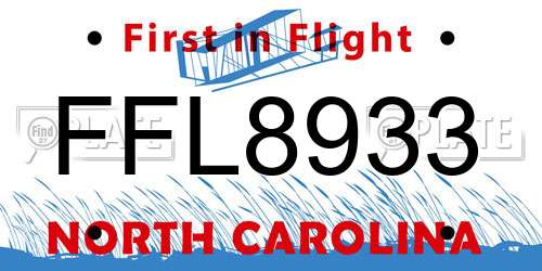 FFL8933 North Carolina License Plate