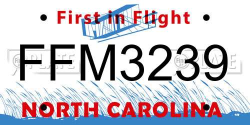 FFM3239 North Carolina License Plate