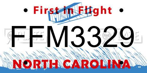 FFM3329 North Carolina License Plate