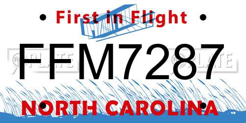 FFM7287 North Carolina License Plate