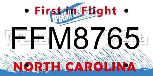FFM8765 North Carolina License Plate