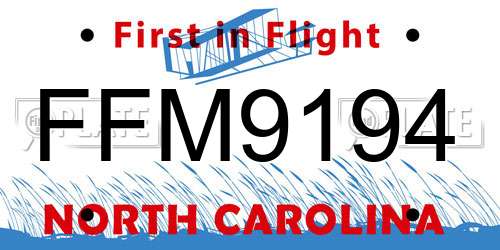 FFM9194 North Carolina License Plate