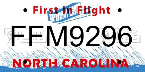 FFM9296 North Carolina License Plate