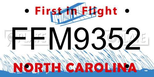 FFM9352 North Carolina License Plate