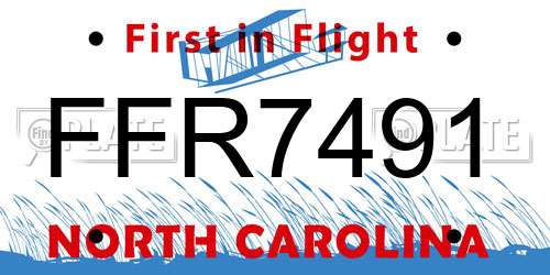 FFR7491 North Carolina License Plate