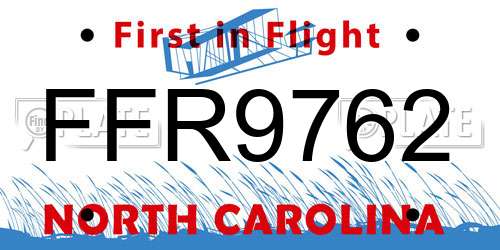 FFR9762 North Carolina License Plate