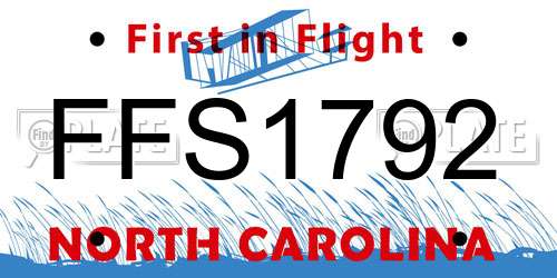 FFS1792 North Carolina License Plate