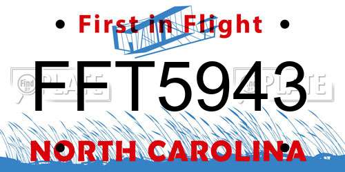 FFT5943 North Carolina License Plate