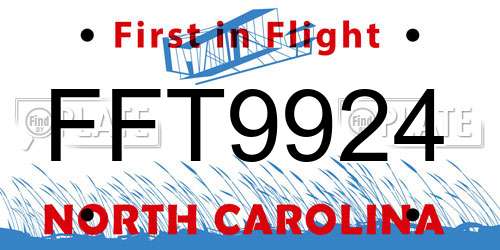 FFT9924 North Carolina License Plate