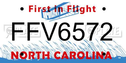 FFV6572 North Carolina License Plate