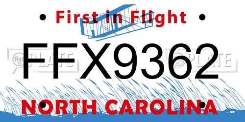 FFX9362 North Carolina License Plate