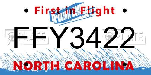 FFY3422 North Carolina License Plate